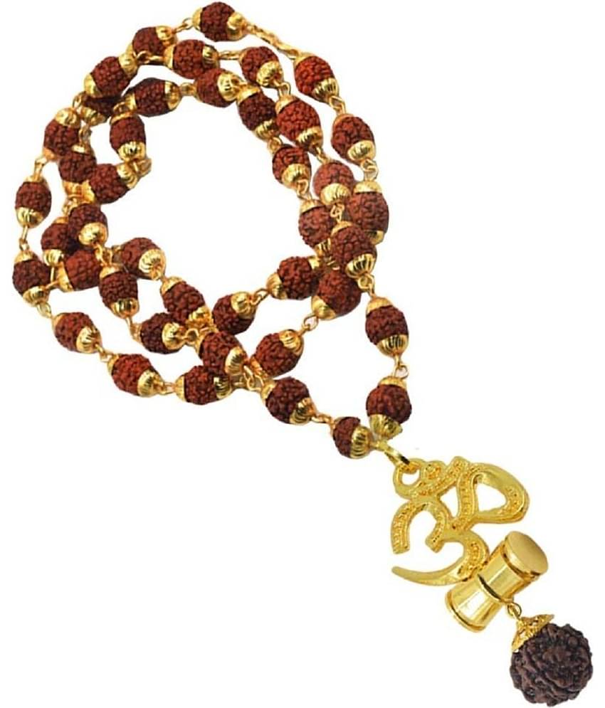 PAYSTORE Gold Plated Om Damru Rudraksha Mala For Men & Women