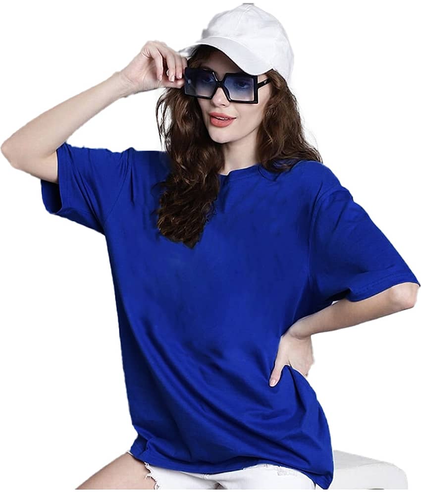 Leotude Women Cotton Blend Solid Oversized Fit Round Neck T-Shirt ( Brown )