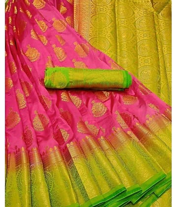 fab woven Art Silk Self Design Saree With Unstitched Blouse Piece ( Pink )