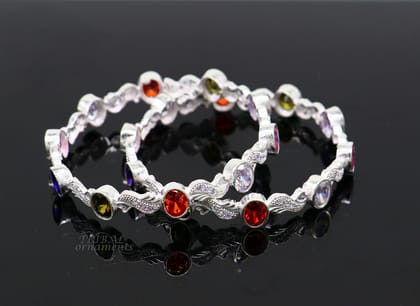 Amazing handmade design 925 sterling silver awesome multicolor stone bangle bracelet for brides, best wedding collection from india ba170