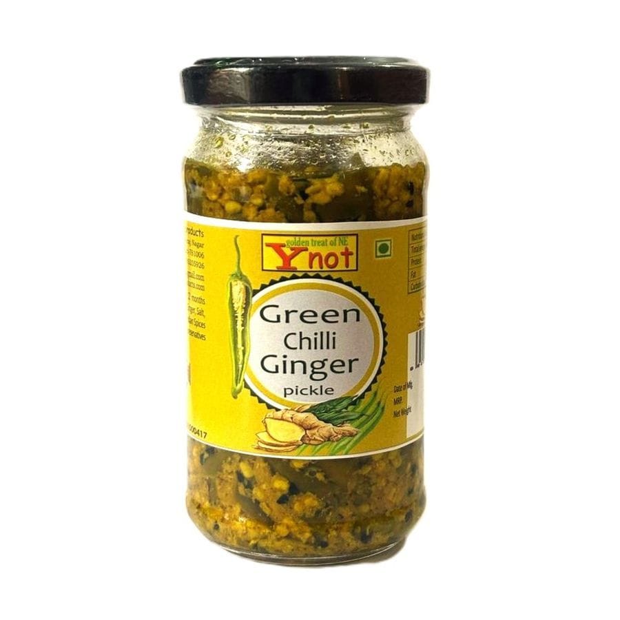 Y Not Green Chilli Ginger Pickle - 180 gm - One glass jar