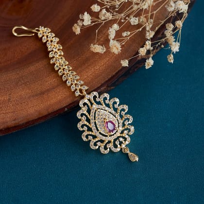 Imperial Crimson Pearl Tika-Red-White / Gold Plated / Free Size