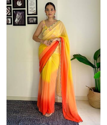 JULEE Georgette Solid Saree With Unstitched Blouse Piece ( Yellow )