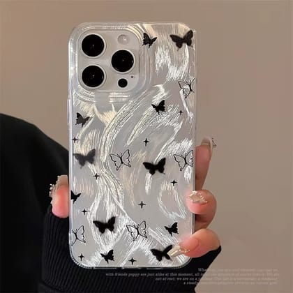 Silver Gradient Glossy Laser Black Butterfly iPhone Case-iPhone 16 Pro