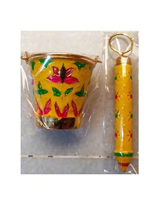 VARNI CREATION Metal Ladoo Gopal Pichkari with Small Container (Yellow)