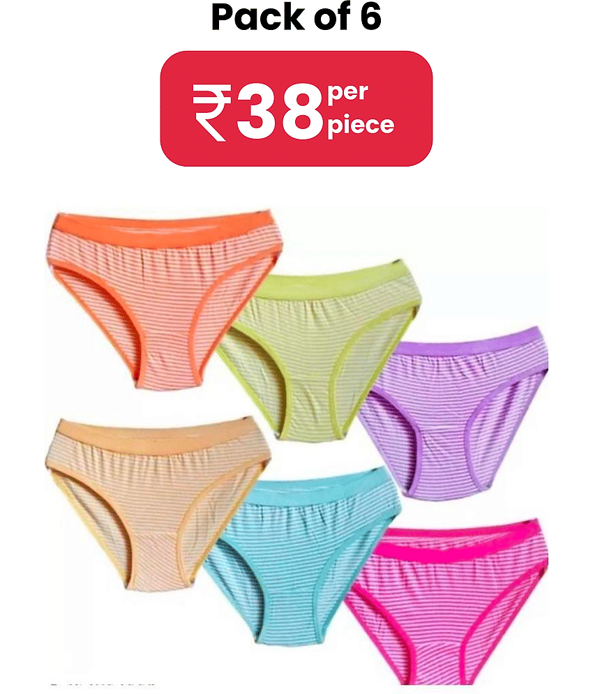 DOOZIE LOVEPLUS Pack of 6 Poly Cotton Striped Women's Bikini ( Multicolor )