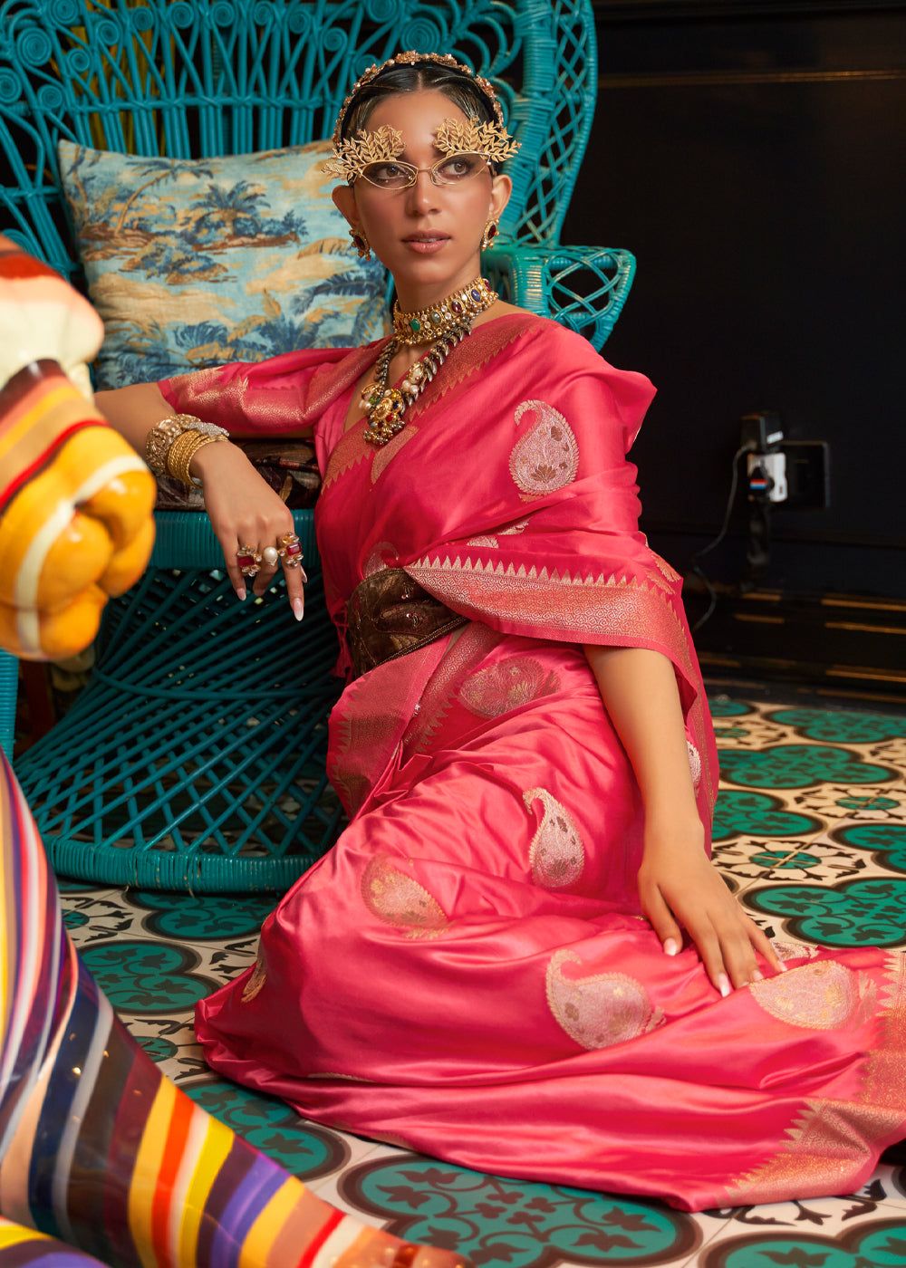 Raspberry Pink Woven Satin Silk Saree