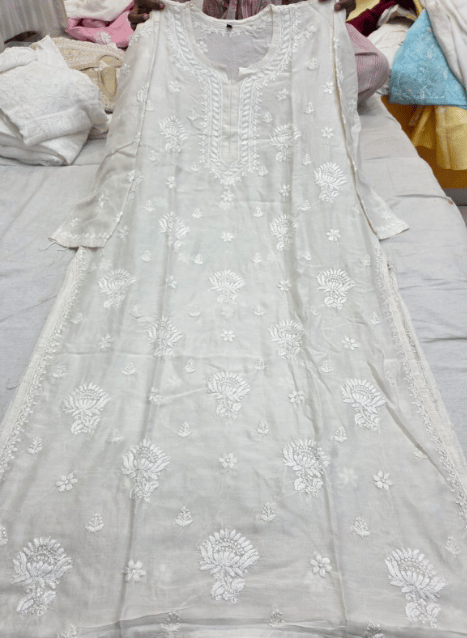 Long kurti pure chanderi lotus boota