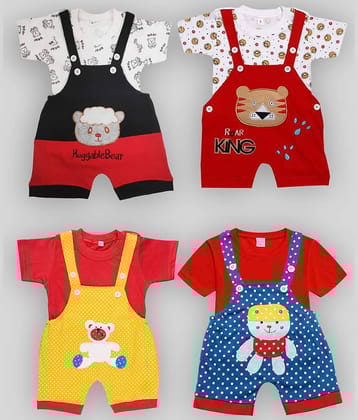 Babeezworld Pack of 4 Unisex for Baby Cotton Dungarees ( Multicolor )