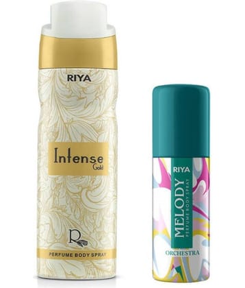Riya Intense Gold(200ml) & Melody(40ml) Perfume Body Spray for Unisex ( Pack of 2 )