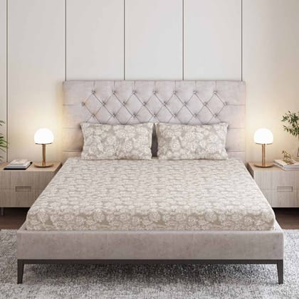 Printed Cotton Bedsheet Set (550 TC)-Khaki / 108inch x 108 inch + 2 Pillow Cover - King