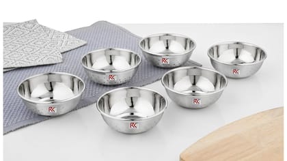 RK Premium Designer Curved Rim Stainless Steel Curry Dal Bowl Set of 6 | Serving Dessert Vegetable Soup Wati Vati Bowls Katori Rasgulla Wati Shower Tool Steel Set | Polished Kitchen & Dining, Size 6 RK Premium Designer Curved Rim Stainless Steel Curry Dal Bowl Set of 6 | Serving Dessert Vegetable Soup Wati Vati Bowls Katori Rasgulla Wati Shower Tool Steel Set | Polished Kitchen & Dining, Size 6