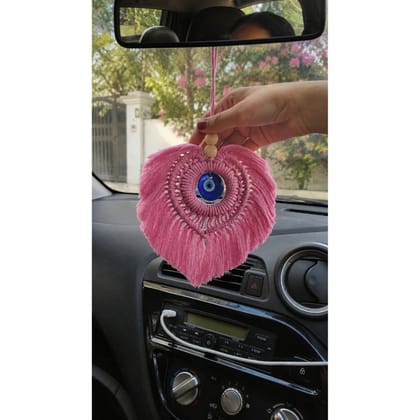 HANDMADE MACRAMÉ EVIL EYE HEART CAR CHARM