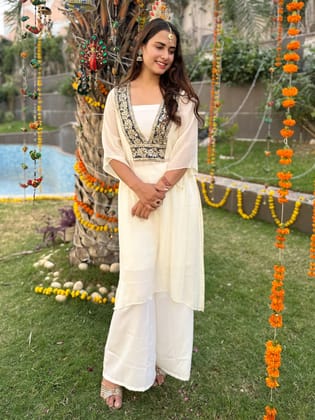 Cream Sequin Work Coord Set-Xl
