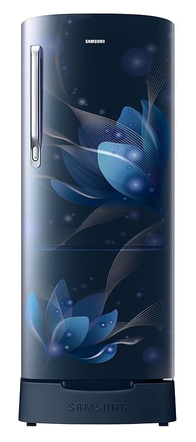 Samsung 183 L, 2 Star, Digital Inverter, Direct-Cool Single Door Refrigerator (RR20C1812U8/HL, Blooming Saffron Blue, Base Stand Drawer, 2023 Model)