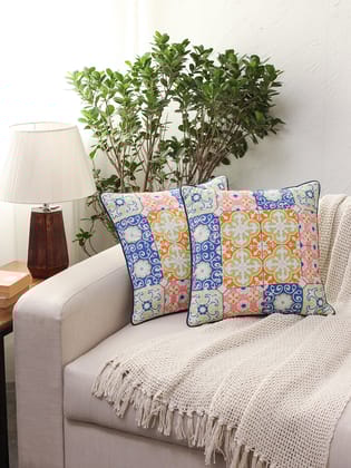 The Peranakan Tiles - Set Of 2 Cushion Covers (Multi) - Medium-40X40cm / Multi / 100% Cotton