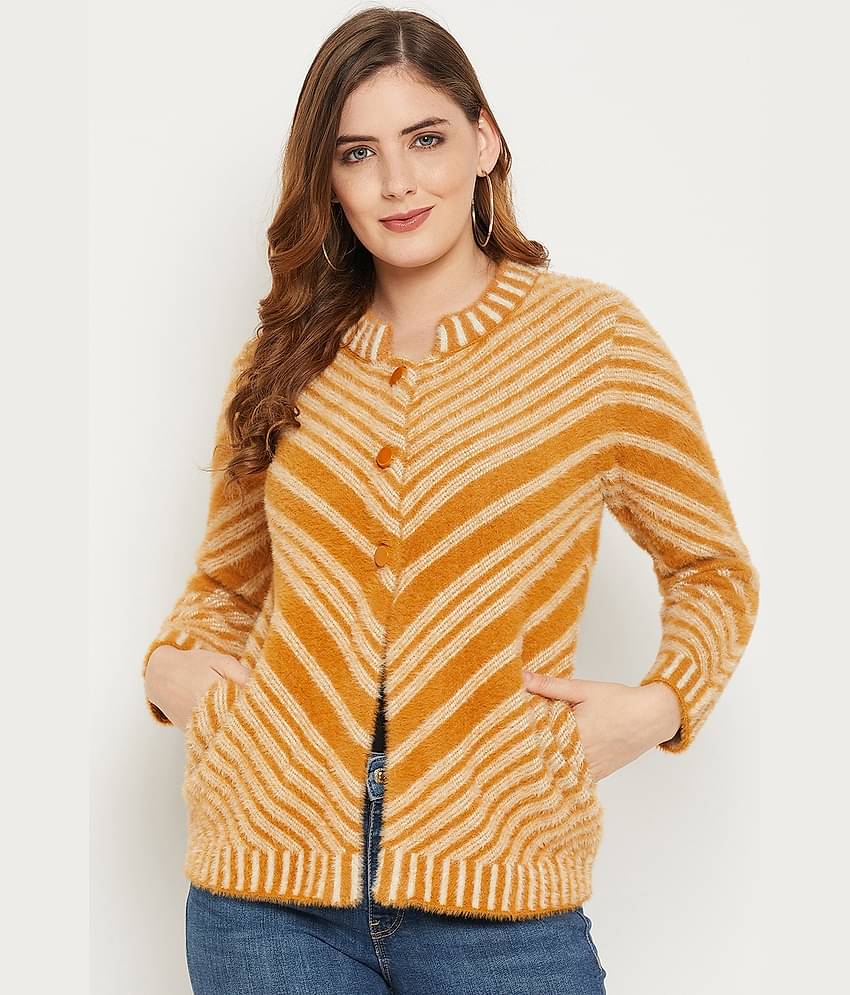 zigo Woollen Chinese/Mandarin Collar Women's Buttoned Cardigans - Yellow (Pack of 1)