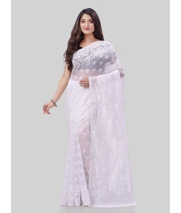 Desh Bidesh Cotton Woven Saree Without Blouse Piece ( White )