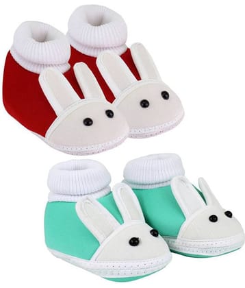 Neska Moda Baby Boys And Baby Girls Red And Green Soft Slip On Booties For 0 To 6 Months