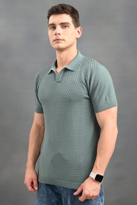 IZI Blue Small Boxes Polo Collar T-Shirt-M