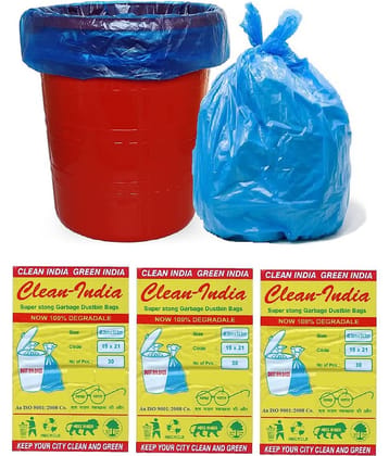 Clean India -3 Pack of Blue Garbage Bags - 19X21 | 3 Packs of 30 Pcs - 90 Pcs | Blue Medium Disposable Dustbin Bags for Dry Waste
