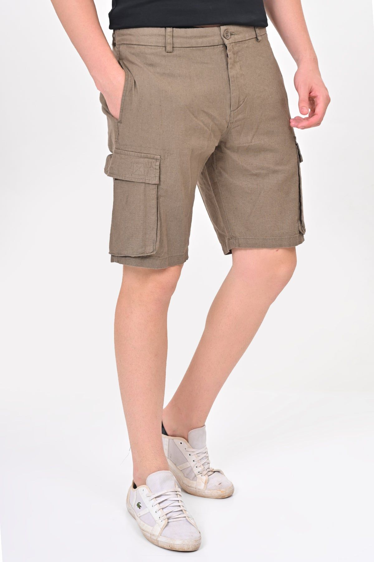 Infra - Cotton Linen Cargo Shorts - Olive-S-30 / OLIVE