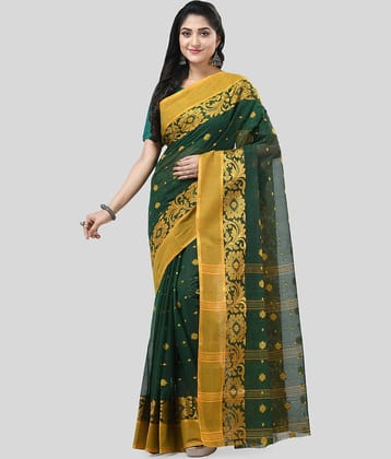 Desh Bidesh Cotton Self Design Saree Without Blouse Piece ( Green )