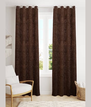 Homefab India SelfDesign Blackout Eyelet Long Door Curtain 9ft (Pack of 2) - Brown