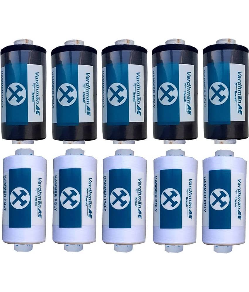 Vardhman A&E Threads (Hammer Poly) 100% Spun Polyester Thread 5 Black Reels & 5 White Reels 800 Meter/Spool, for Tailoring, Sewing (Art A-057)