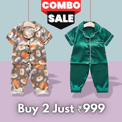 2 NIGHT SUITS COMBO FOR BOYS AND GIRLS (Green Multi)-1-2 year