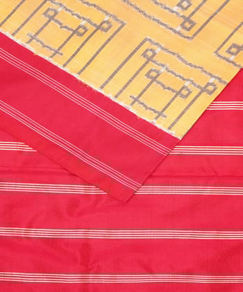 Yellow red silk handloom pochampally ikat saree