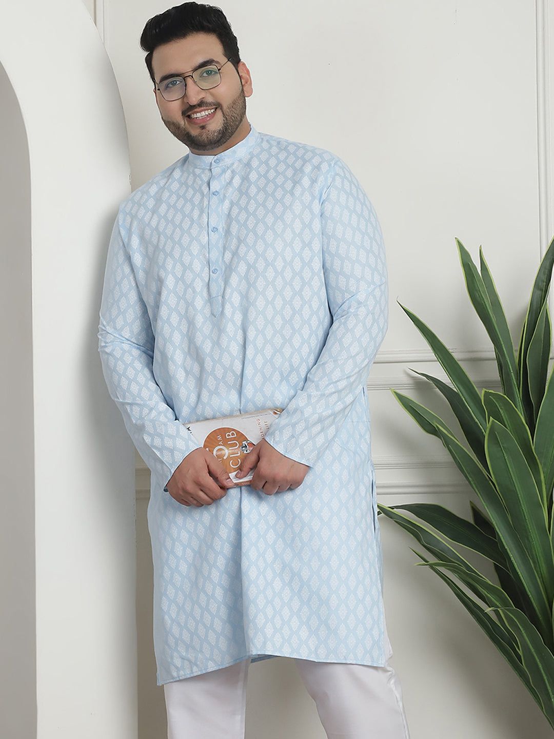 Men's Cotton Blend Printed Sky Blue-46