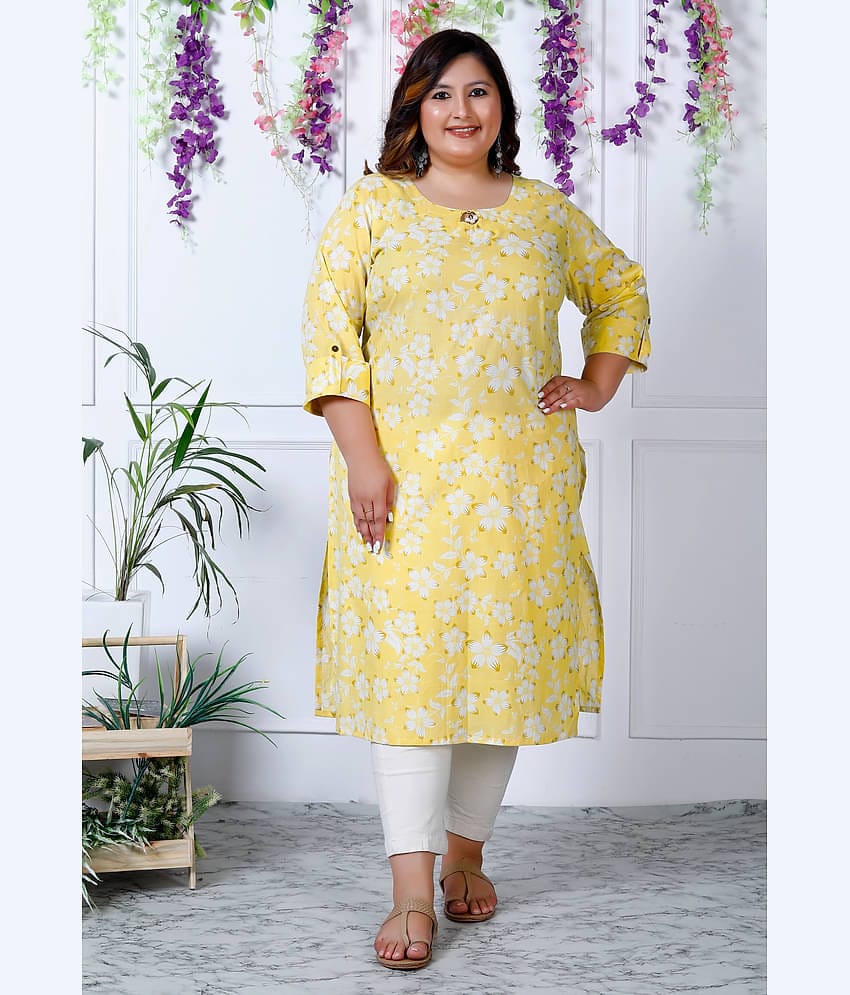 Swasti Cotton Printed Straight Women's Kurti - Yellow ( Pack of 1 )