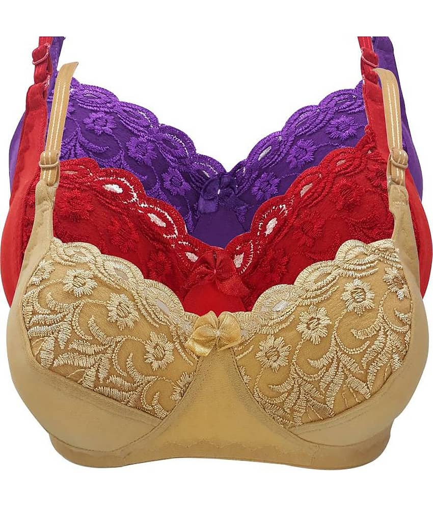 Kiran Enterprises Pack of 3 Cotton Women's Minimizer Bra ( Beige )