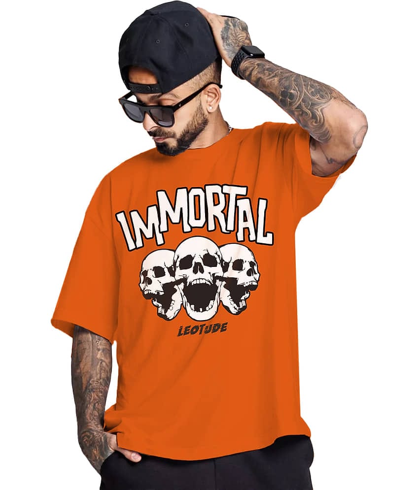 Leotude Pack of 1 Cotton Blend Oversized Fit Men's T-Shirt ( Orange )