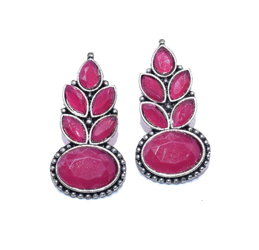 Silver Round Stone Work Oxidized Hook Earring , SER-151-Per Pair