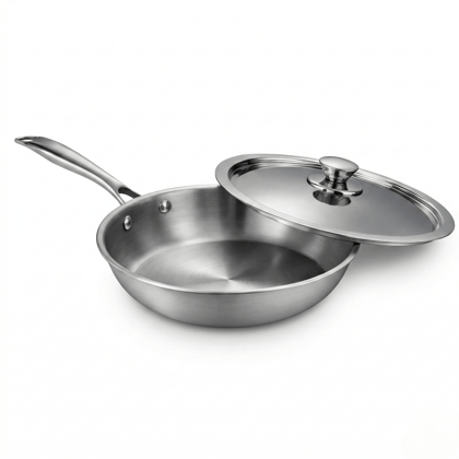 WEKTU  Tri-Ply Frying Pan with SS Lid – Heavy Bottom Professional Cookware.