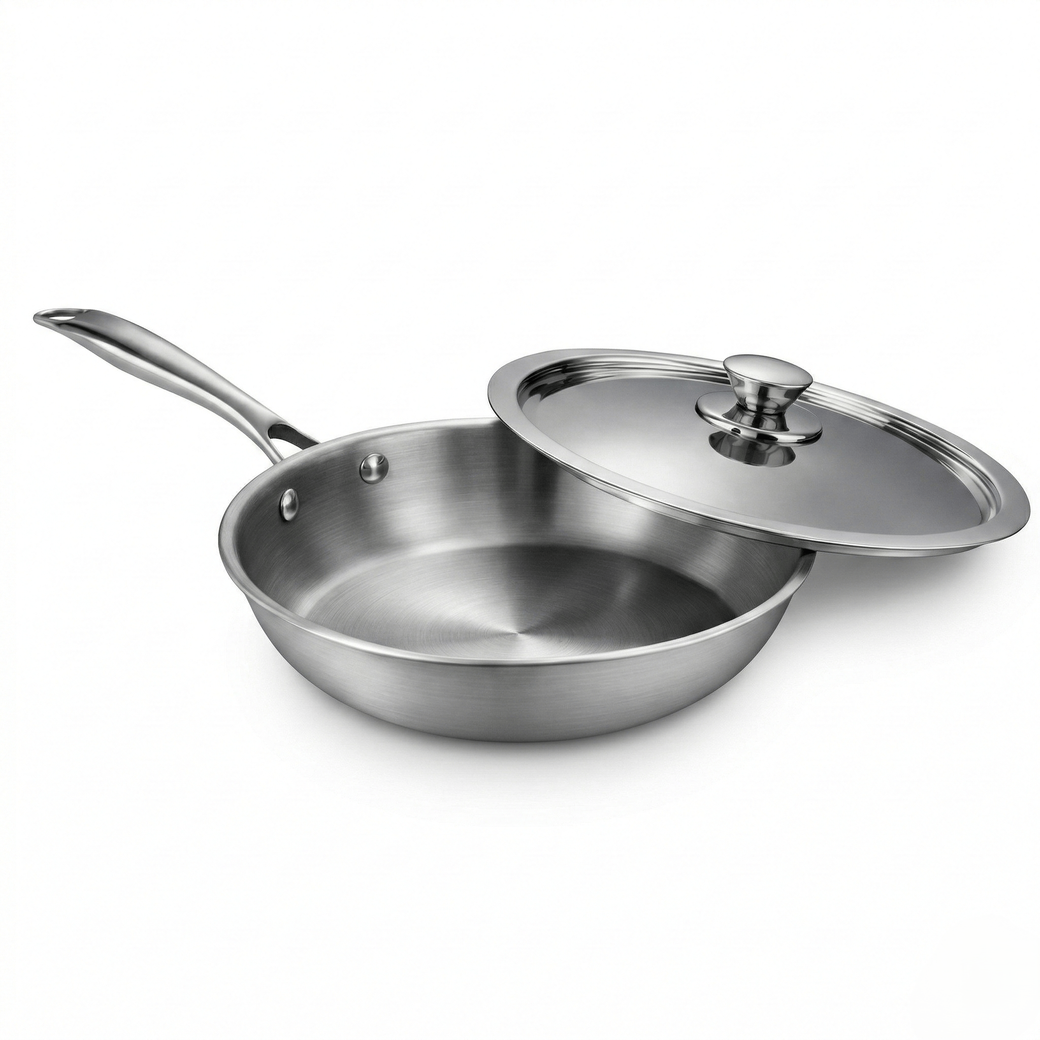 WEKTU  Tri-Ply Frying Pan with SS Lid – Heavy Bottom Professional Cookware.
