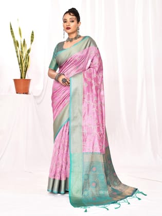 Lavender  Banarasi Silk Saree – Floral Trend | Elora