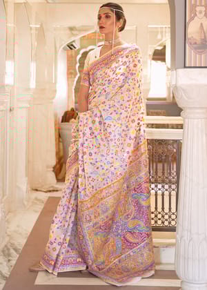 Daisy White Woven Banarasi Jamewar Saree