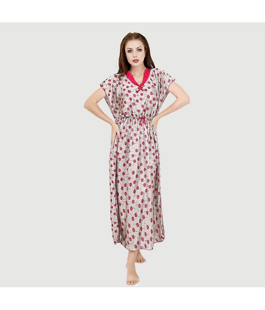 G4Girl - Grey Satin Women's Nightwear Kaftan Night Dress ( Pack of 1 )