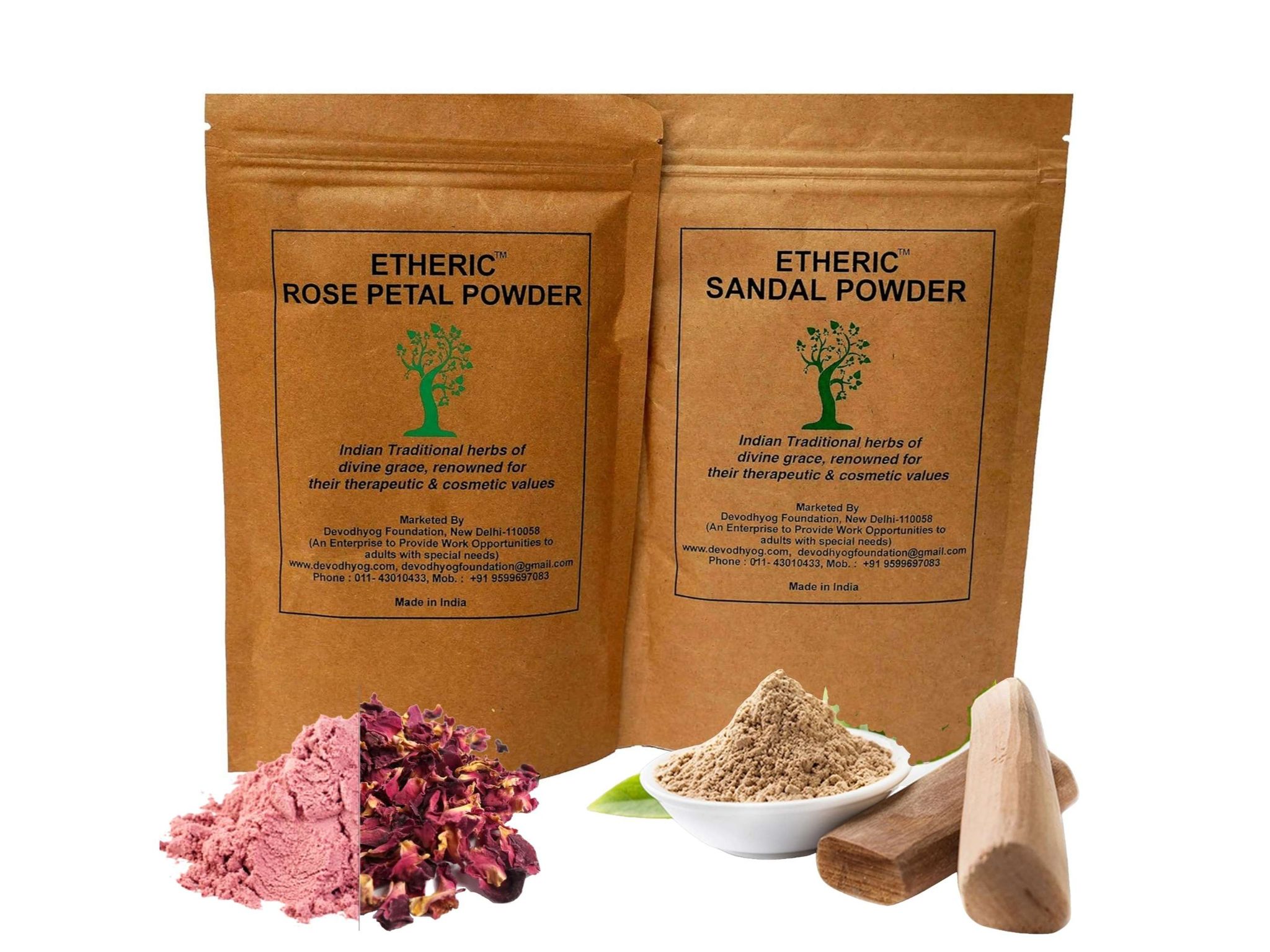 Etheric Sandal and Rose Petal Combo for Skin Glow Mask, Removes Scars, Acne Spot Treatment & Skin Treatment (100+100 gm)