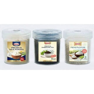 BIKRUX Premium Tea Essentials Combo Set  Darjeeling Tea, Milk Powder  Sugar (50g Each Jar)