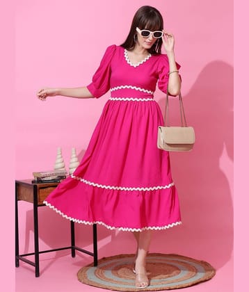 Sheetal associates Women Crepe Solid Fit & Flare Dress ( Pink )