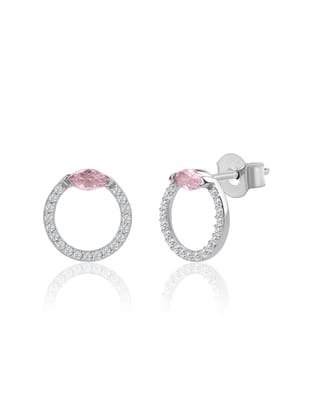 Pink Circle Stud Earrings For Women