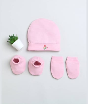 BUMZEE Pink Boys Cotton Cap Mitten Bootie Set Age - 0-3 Months