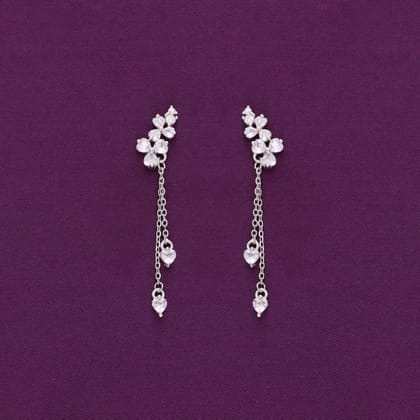 Sterling Silver Chic Floral Zircon Drop Earrings-White Stone / Silver