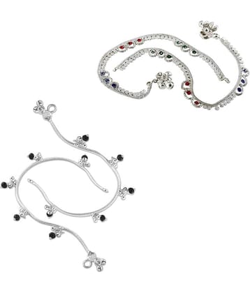 HEER COLLECTION - Silver Anklets ( Pack of 2 )