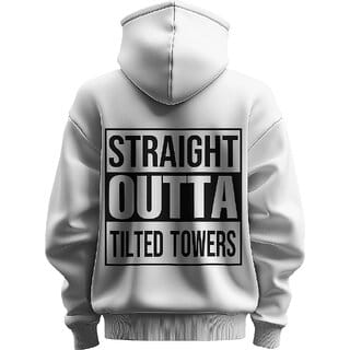 BULL CLOTHING Straight Outta Tilted Towers White Hoodie Premium 280 GSM Fleece Comfortable Casual Wear Sweatshirt (XXL)