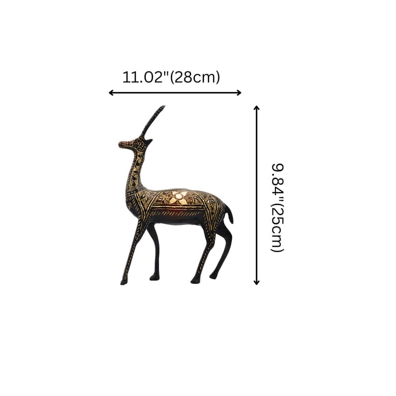 Intricate Brass Deer Statues with Golden Antlers Symbolizing Decorative Showpiece